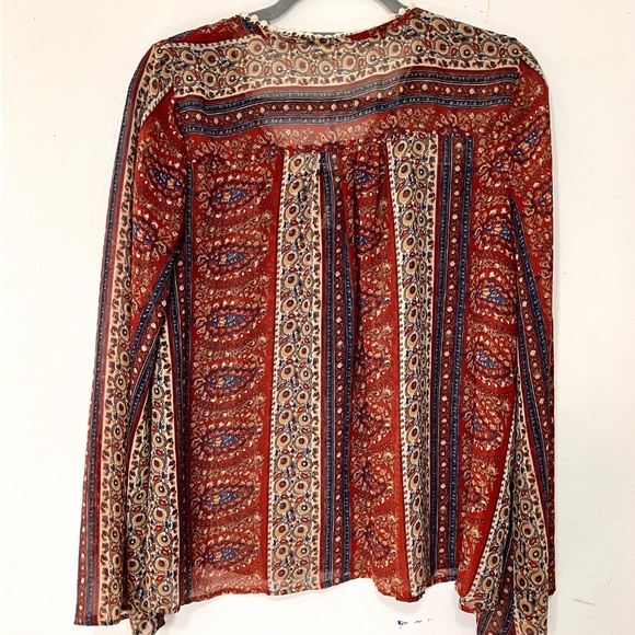 Sheer Paisley Boho Blouse with Bell Sleeves - Picture 2 of 9